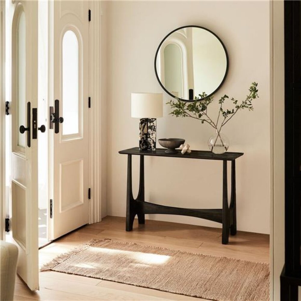 NEW West Elm Black Circle Round Matte Framed Boho Wall Entry Mirror - 24" x 24" - Picture 2 of 10